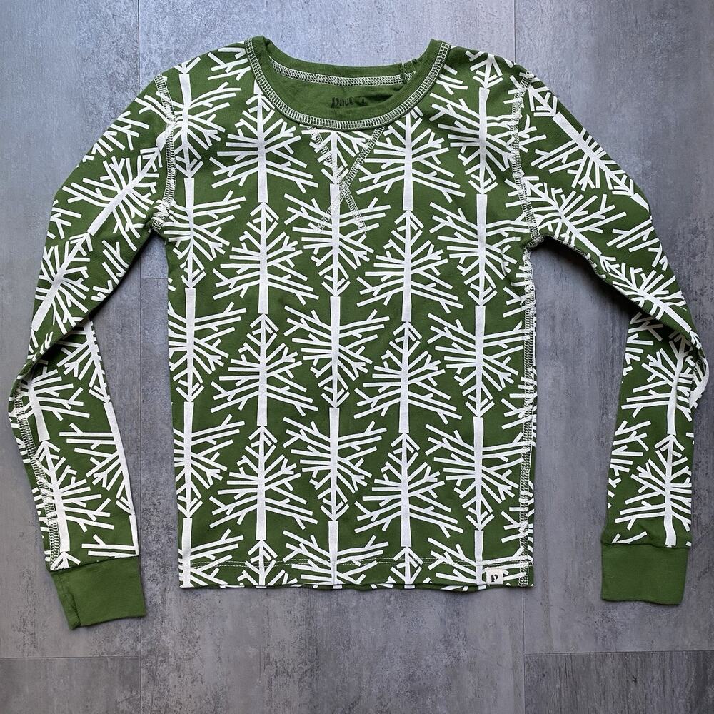 Pact Pajama Top Kids Organic Cotton Green Birch‎ Christmas Tree Size 8